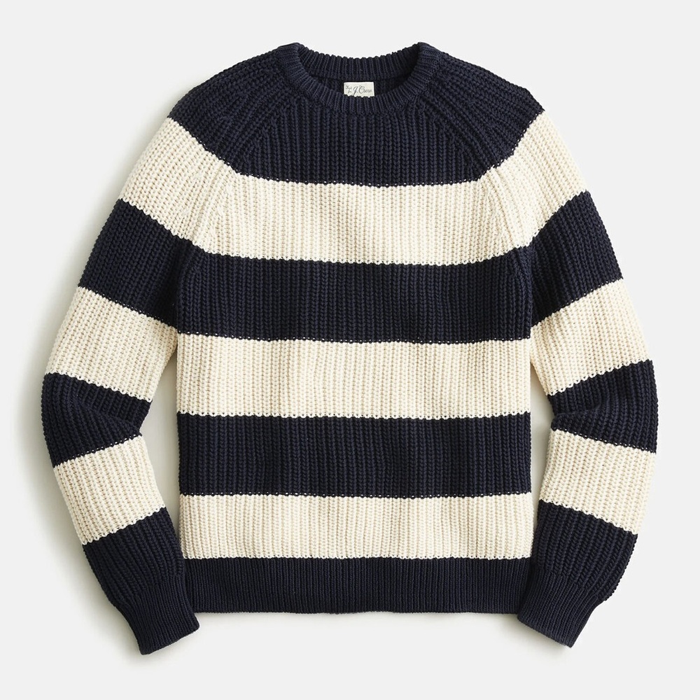 J Crew Blue & White Stripe shaker stitch fisherman sweater- Fall ‘22